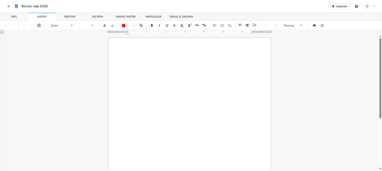 O‘zOffice matn muharriri — lentalar va formatlash asboblari